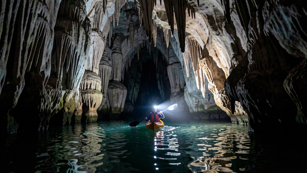 Kayaker inside the Palawan Underground River