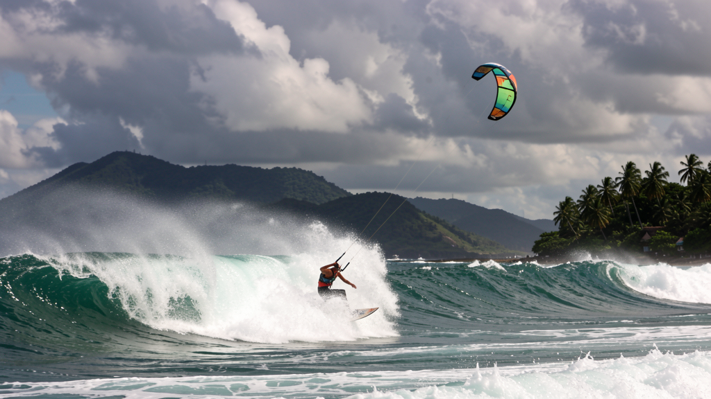 Kite surfer riding waves Philippines